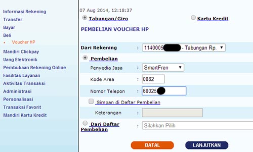 cara beli pulsa smartfren internet banking mandiri