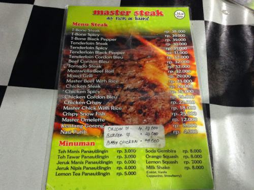 Harga Master Steak Kedungdoro Surabaya